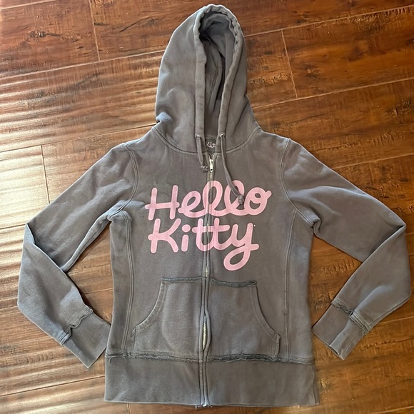 Hello Kitty By Doe Tops - Hello Kitty by Doe Y2K Zip Hoodie Vintage Dark Grey Size Medium